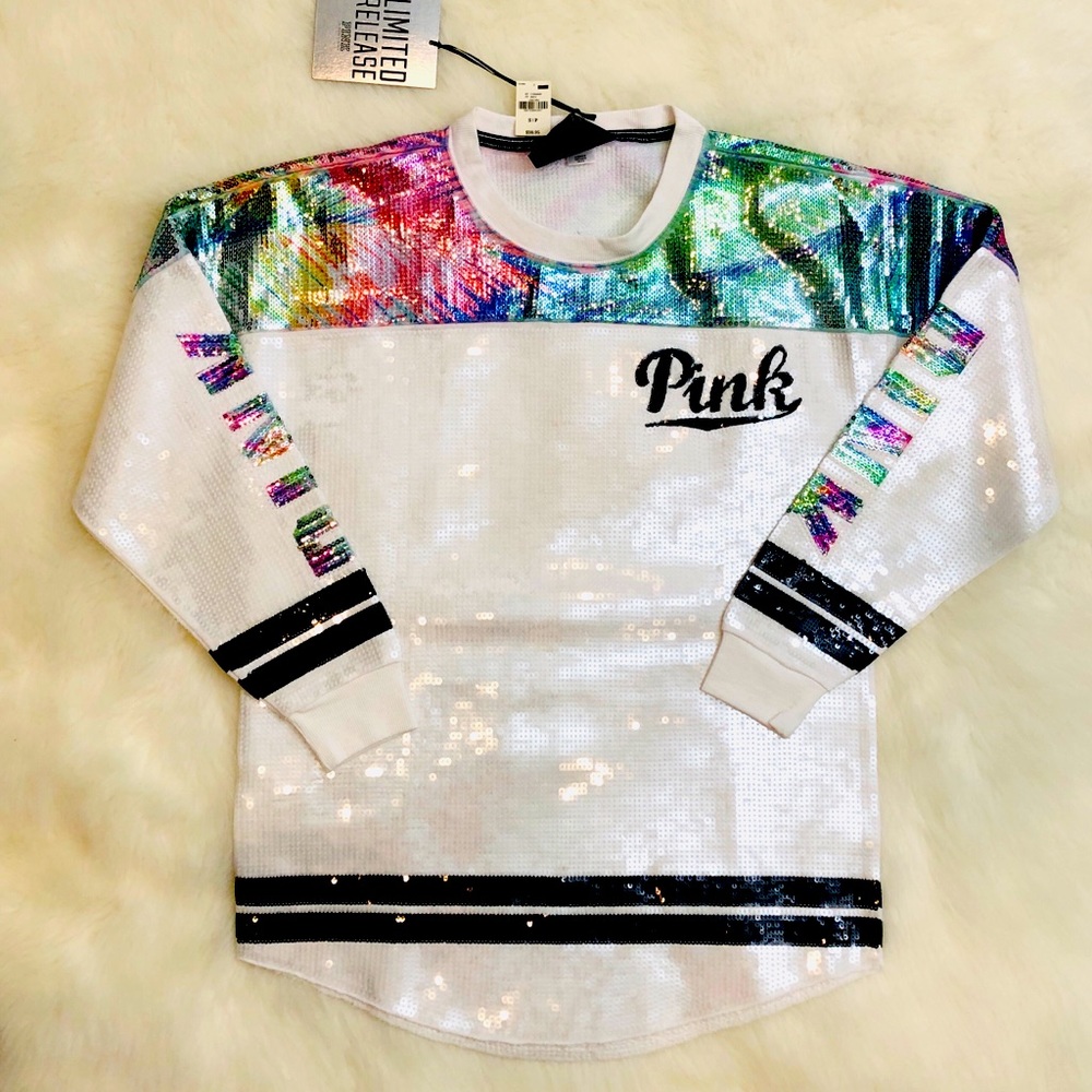 NWT Victoria’s Secret PINK Limited Edition Sequin Pullover XS Tropical Oversized
